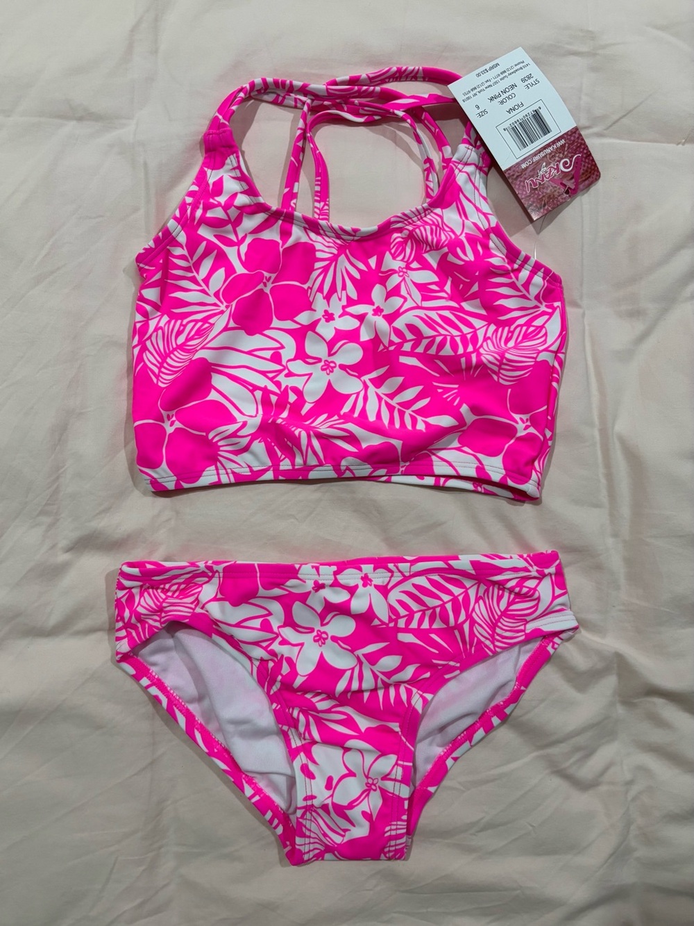 Kids Pink Floral High-Neck Two-Piece Swim Set